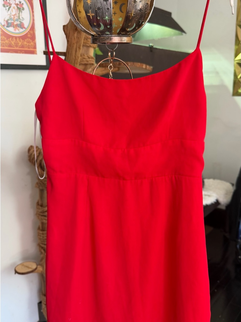 Red Spaghetti Strap Slip Dress/ open back. Size S
